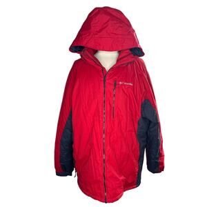 Columbia Men's Red Grey Sportswear Outwear Puffer Jacket Removable Hood Bright